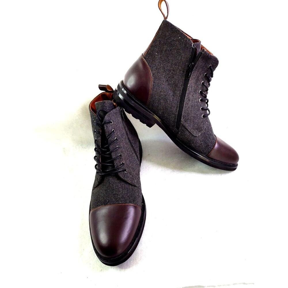 Polar Fox  Woolen Textile Lace-up Brooke Men's 12 Ankle Boots w Zipper Closure